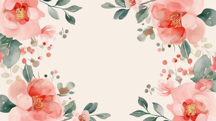 Blank center flower frame, minimalist modern background, watercolor style