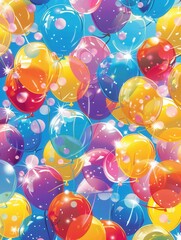 Poster - A multitude of bright balloons rise above a bustling city festival, symbolizing celebration and joy as families and friends gather for enjoyable activities. Generative AI
