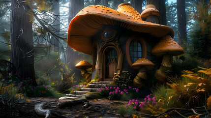 Wall Mural - Mushroom House in the Forest - 3D Illustration