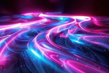 Poster - bright neon waves with glitter on dark background