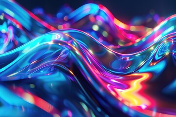 Poster - vibrant neon wave pattern with dynamic fluid shapes.