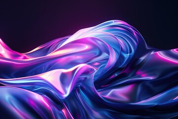 Poster - Fluid neon waves with a silky texture in blue and purple hues