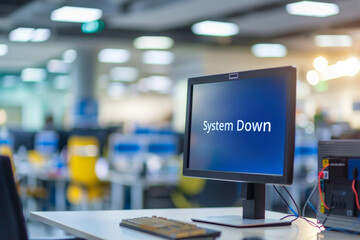 A monitor screen with a message System Down