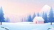 © Pachara - Snowcovered cabin in the woods, simple modern clean background