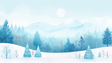 Wall Mural - Winter forest, modern clean background, watercolor style