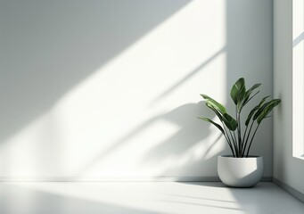 Poster - sunlight casting shadows in a minimal room with plant