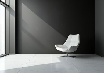 Poster - Sunlight illuminating modern white armchair in empty room