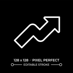 Poster - Growth arrow white linear icon for dark theme. Symbolizing progress or upward trends. Economic growth. Positive trend. Thin line illustration. Isolated symbol for night mode. Editable stroke