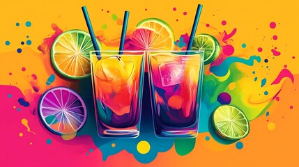 Wall Mural - Colorful Summer Cocktails with Lime and Ice.