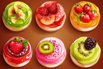 Wall Mural - Delicious and Colorful Fruit Topped Desserts.