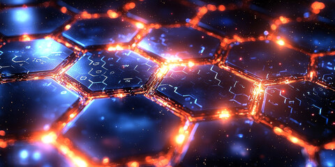 Creative blue hexagonal background with binary code. Technology, design and landing page concept