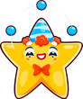 © Vector Tradition - Cartoon kawaii star clown character juggling balls, vector cute emoji emoticon. Funny circus star emoji or kawaii emoticon in clown hat, wig and bowtie juggle balls for tricks with happy smile