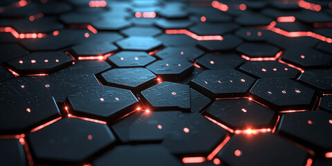 Creative blue hexagonal background with binary code. Technology, design and landing page concept