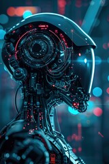 Poster - Side profile of futuristic robot head with glowing elements