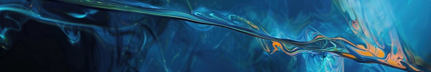 Poster - Abstract blue swirls with orange accents in wide banner format.