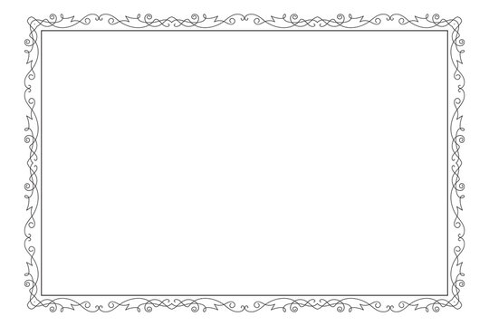 Classic swirl Decorative line ornate border, filigree rectangle Decorated frame for Victorian card, menu, wedding, certificate, document, Fancy Lines style landscape page borders design
