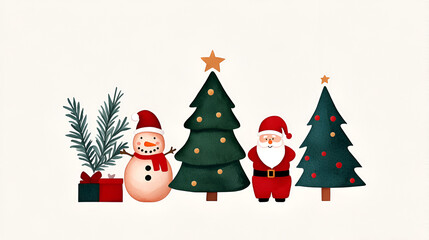 Wall Mural - Festive Christmas Characters & Trees for Holiday Greetings