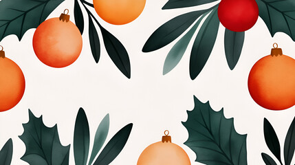 Wall Mural - Festive Christmas Ornaments with Green Foliage, perfect for festive designs