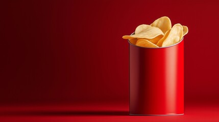 Potato chips, snacks, fresh and thin potato chips in the red can package, 