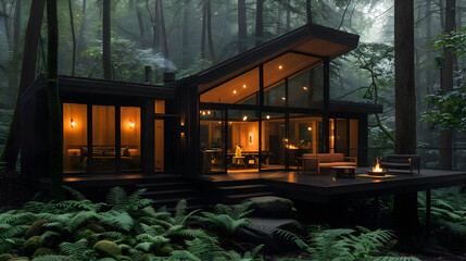 Poster - Modern Cabin in the Woods - Realistic Image