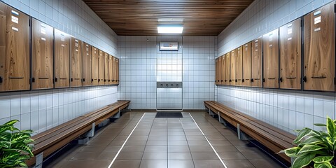 Modern locker room interior, empty frame design.