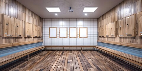 Modern locker room interior, empty frame design.