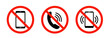 © stoker - No phone calls. Set of no phone signs vector. No talking on phone. Vector illustration.