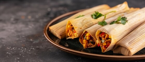 delicious tamales wrapped in corn husks on a rustic plate - mexican food cuisine - authentic flavor - traditional dish - festive meal