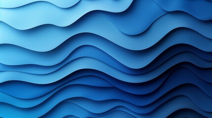 Poster - Abstract Blue Waves With Layered Paper Effect in Modern Art Design