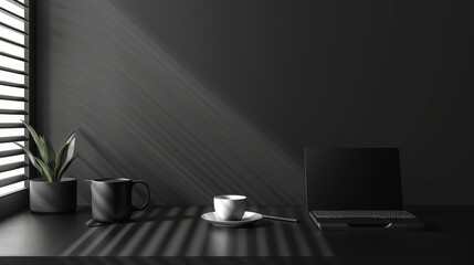 Poster - Minimalist Workspace with Laptop and Coffee