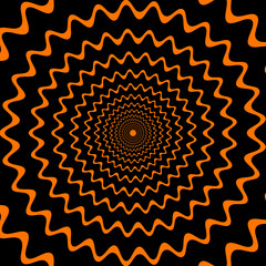 Poster - Psychedelic Halloween spiral pattern. Mesmerizing vector background with black and orange wavy lines gradually narrow towards the center, creating a sense of depth, visual illusion and movement