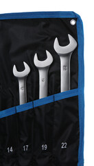 Wall Mural - Set of ratcheting wrenches isolated on white, top view. Auto mechanic tools