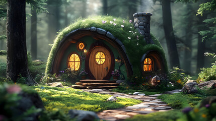 Wall Mural - Enchanted Forest Cottage - 3D Illustration