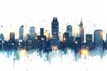 Wall Mural - Abstract City building silhouettes, city landscape with dots building in the night City illustration on a white background