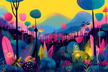 Wall Mural - colorful forest landscape vector.