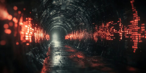 Digital binary code data streaming on a dark background