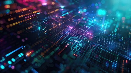 Poster - Abstract Digital Circuitry with Neon Lights for your background business, poster, wallpaper, banner, backdrop, greeting cards, and advertising for business entities or brands.