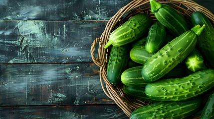 Wall Mural - cucumber on dark background, top view, copy space for text