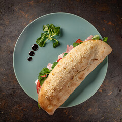 Canvas Print - Delicious sandwich with tomatoes and ham