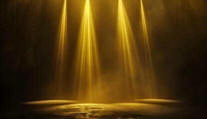 Wall Mural - A yellow light shines on the transparent background, creating an atmosphere of mystery and elegance. The spotlight illuminates the stage with a soft glow, casting shadows in different directions. It i