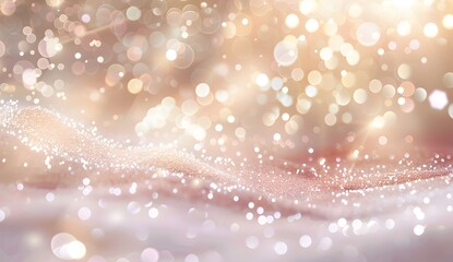 Poster - Abstract white and beige background with blurred bokeh lights, pastel colors, vector illustration. Christmas lights on a light pink background. Shiny sparkle particles, glitter sprinkled on the floor.