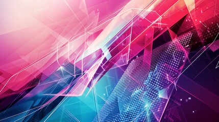 Poster - An abstract design featuring geometric shapes and lines in vibrant colors, symbolizing creativity, innovation, energy, and technology.