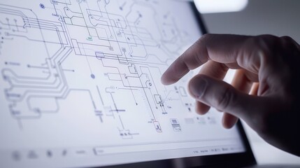 Poster - Hand Interacting with a Digital Diagram for your background business, poster, wallpaper, banner, backdrop, greeting cards, and advertising for business entities or brands.