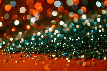 Wall Mural - aqua turquoise and teal green, red bokeh glitter sparkle background. modern colorful green glitter c