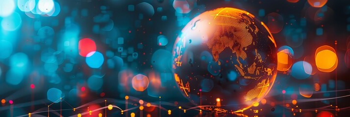 Poster - a glowing earth surrounded by a network of interconnected lines, symbolizing global communication, d