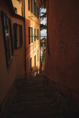 Historic buildings of Genova, Liguria, Italy. narrow street of the Genoa city. 