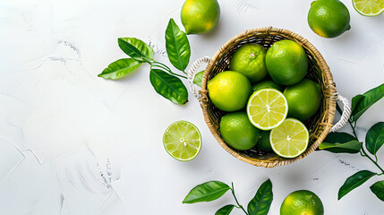 Wall Mural - basket of lime on a white table