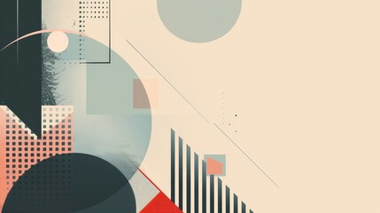 Poster - a minimalist abstract design featuring overlapping circles, squares, and lines in a muted color pale