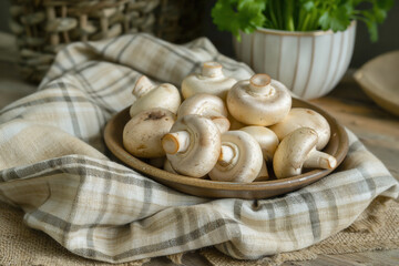 Poster - Champignon de paris or button mushrooms - commonly used in various dishes from salads to sauces, french food, hi end kitchen