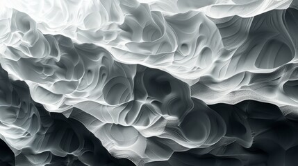 Poster - Intricate Textures of White and Gray Waves Undulating in the Shadows of a Dark Background